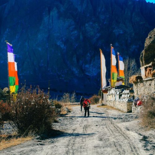 Manang Valley and snow peaks on the Annapurna Circuit Trek in Nepal