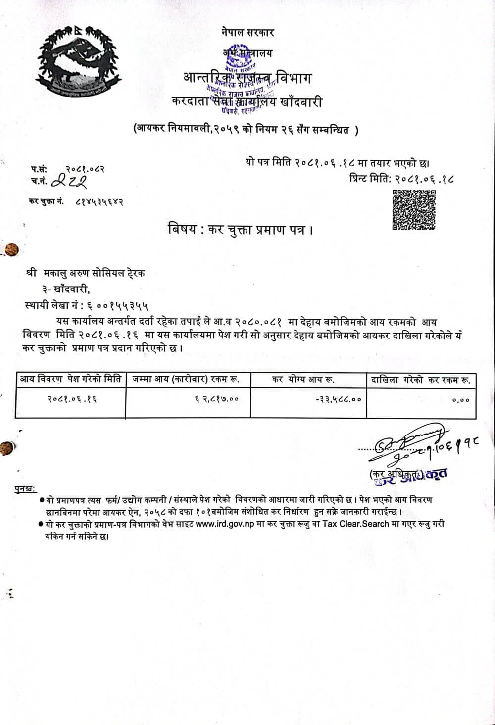 MAST tax clearance 2081