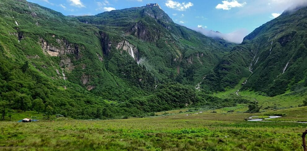 Beautiful green landscapes of Saldim Valley seen along the Saldim Valley Makalu Base Camp Trek route in eastern Nepal