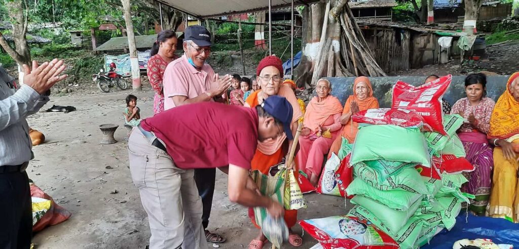 Food materials distribution at Manakamana Elderly Home.