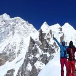 Guest with a local porter guide at Mt Makalu.